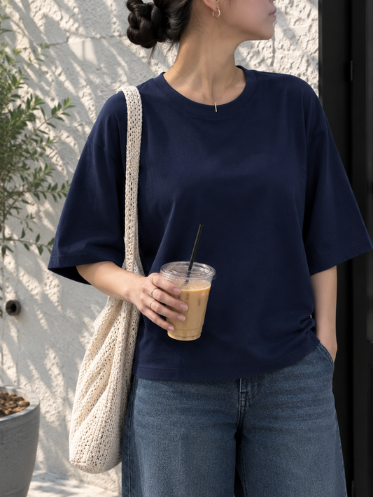 NAVY BLUE OVERSIZED DROP SHOULDER TEE