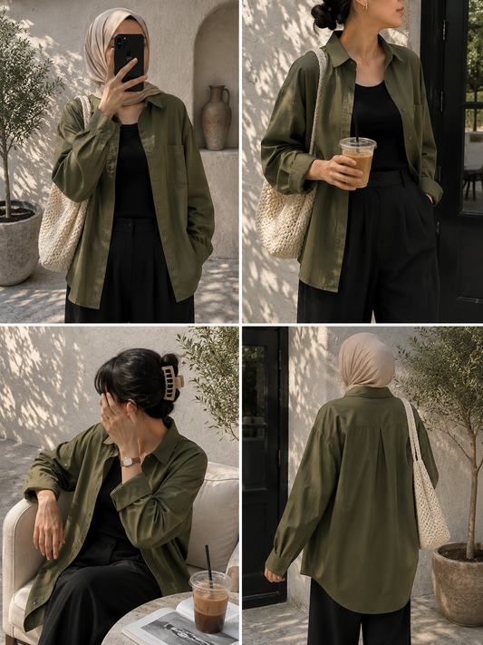 TRIO SET (BOTTLE GREEN BUTTON DOWN SHIRT WITH BLACK INNER AND BLACK FORMAL COTTON PANT)