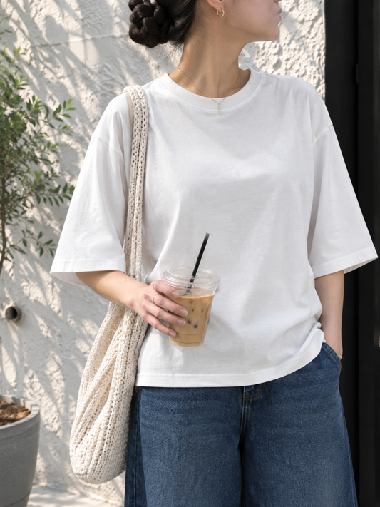 WHITE OVERSIZED DROP SHOULDER TEE