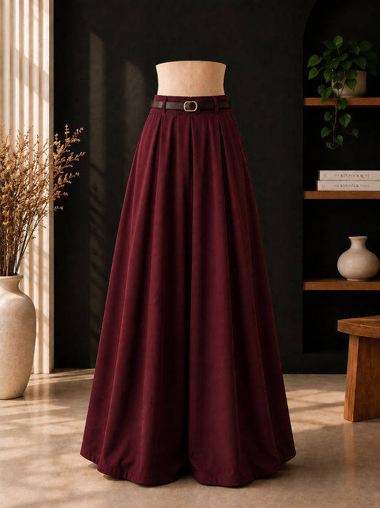 MAROON FLARED MAXI SKIRT