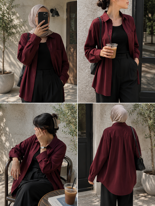 TRIO PACK (MAROON BUTTON DOWN SHIRT WITH BLACK INNER AND BLACK FORMAL COTTON PANT)