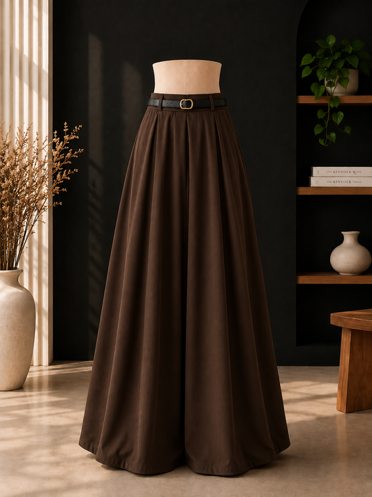 DARK BROWN FLARED MAXI SKIRT