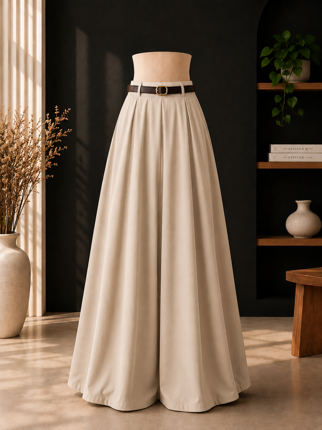 BEIGE FLARED MAXI SKIRT