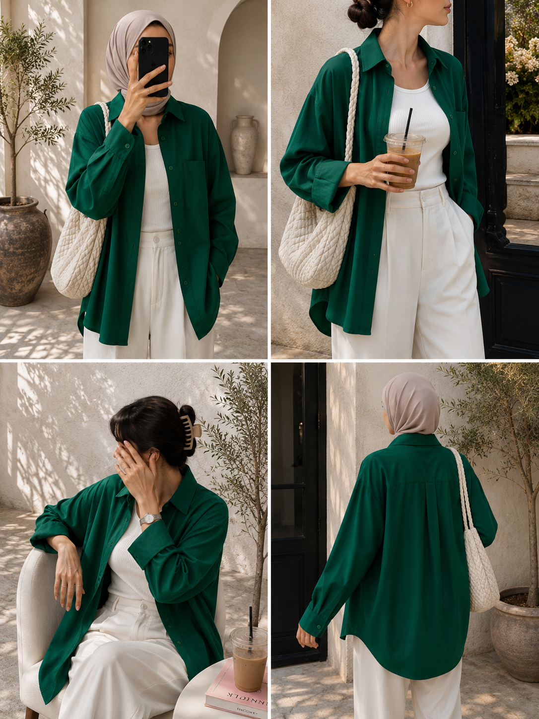 TRIO SET (OLIVE GREEN BUTTON DOWN SHIRT WITH WHITE INNER AND WHITE FORMAL COTTON PANT)