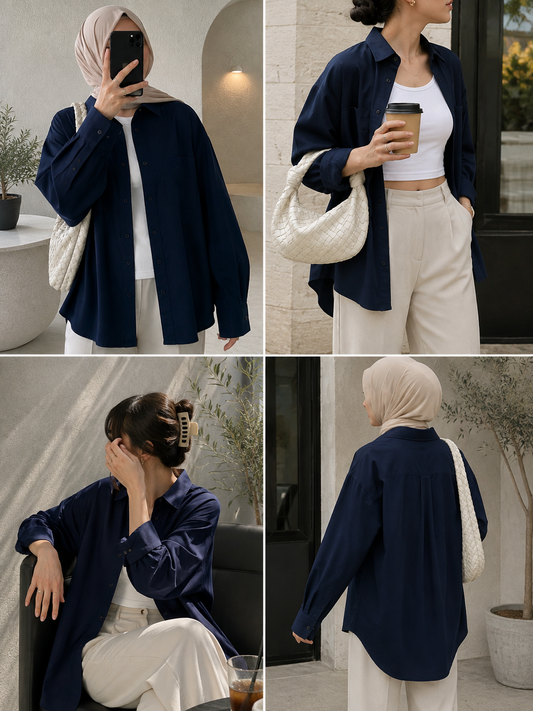 TRIO PACK (NAVY BLUE BUTTON DOWN SHIRT WITH WHITE INNER AND WHITE FORMAL COTTON PANT)