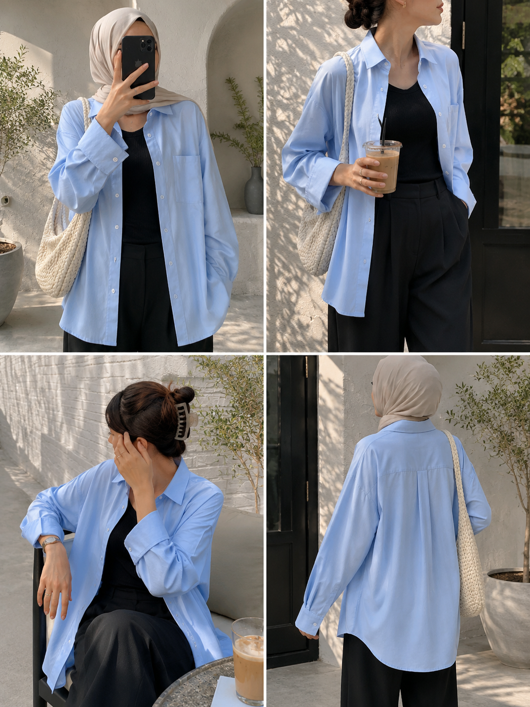 TRIO SET (SKY BLUE BUTTON DOWN SHIRT WITH BLACK INNER AND BLACK FORMAL COTTON PANT)
