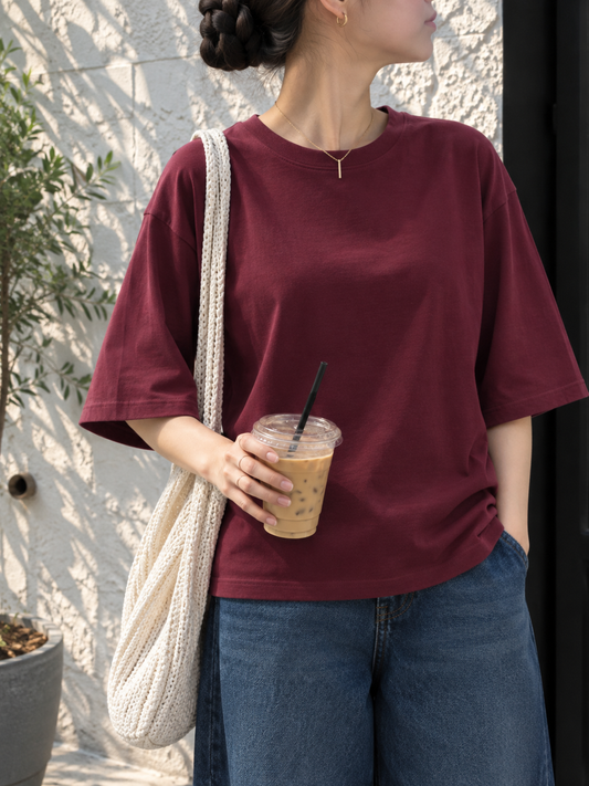 MAROON OVERSIZED DROP SHOULDER TEE