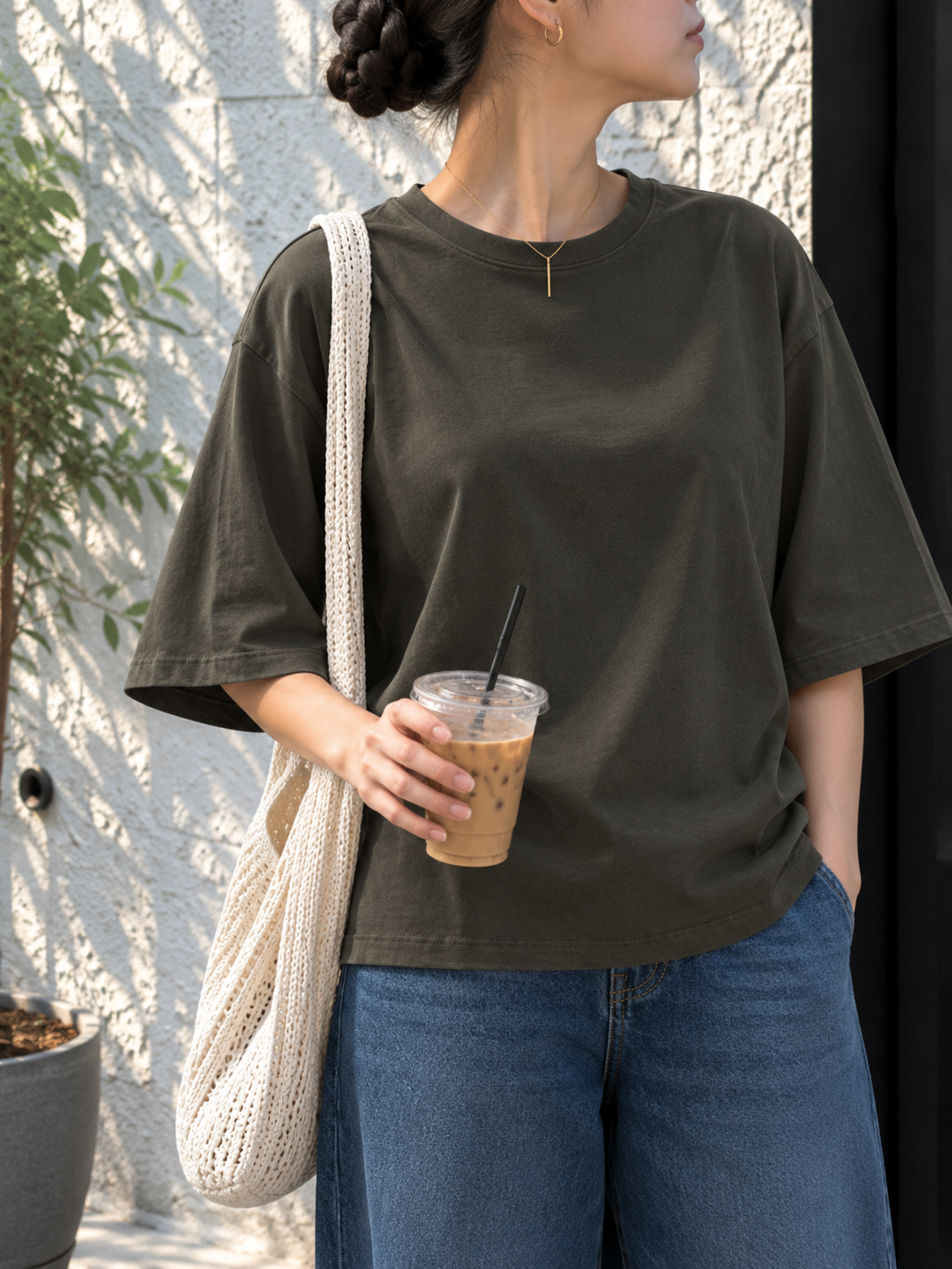 OLIVE GREEN OVERSIZED DROP SHOULDER TEE
