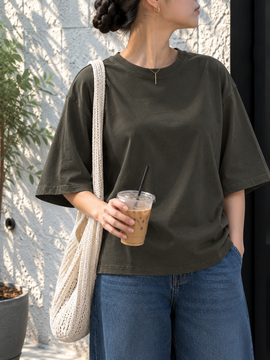 OLIVE GREEN OVERSIZED DROP SHOULDER TEE