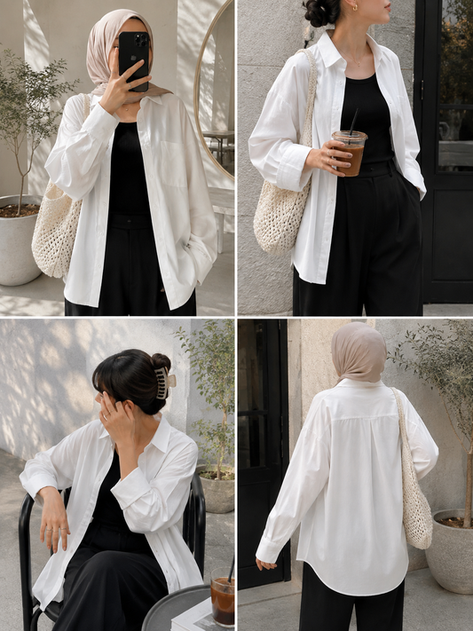 TRIO SET (WHITE BUTTON DOWN SHIRT WITH BLACK INNER AND BLACK FORMAL COTTON PANT)