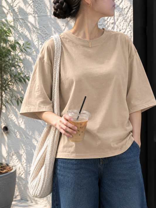BEIGE OVERSIZED DROP SHOULDER TEE