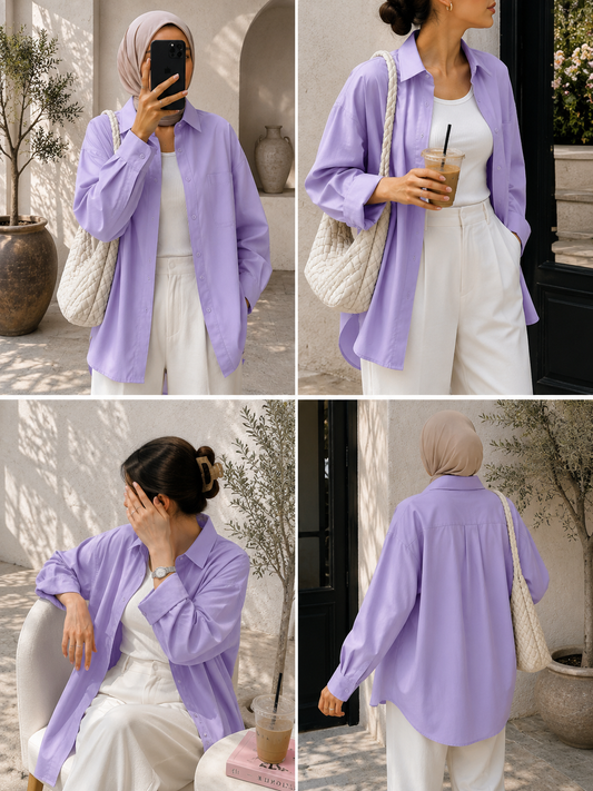 TRIO SET (LILAC BUTTON DOWN SHIRT WITH WHITE INNER AND WHITE FORMAL COTTON PANT)