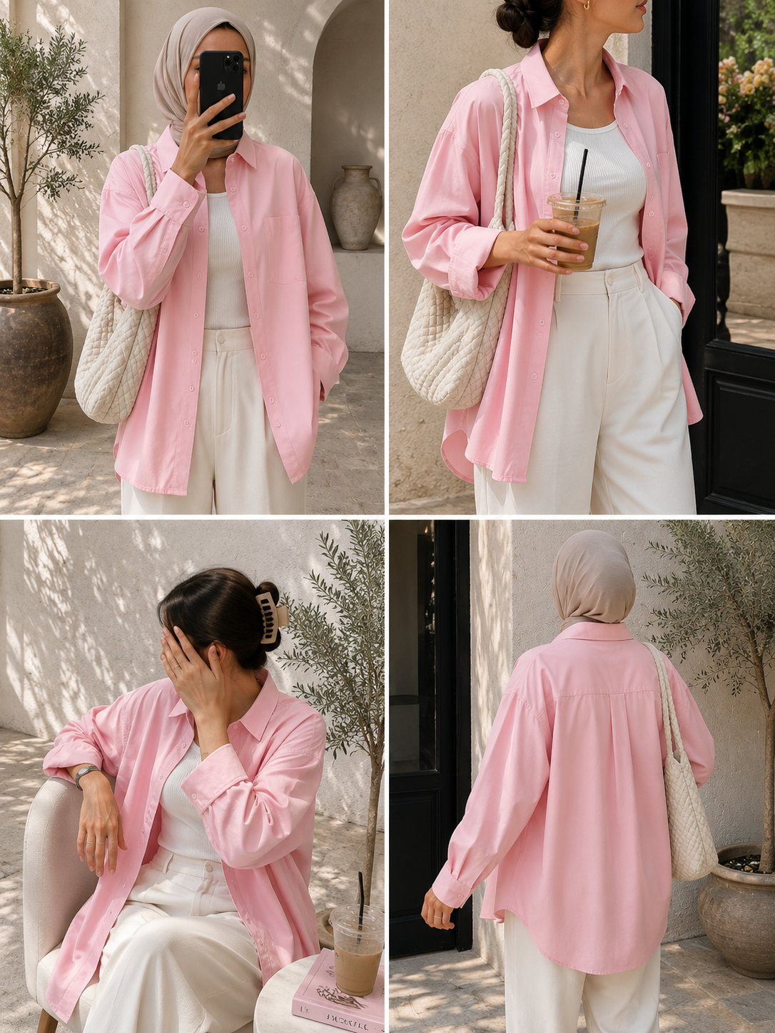 TRIO SET (BABY PINK BUTTON DOWN SHIRT WITH WHITE INNER AND WHITE FORMAL COTTON PANT)