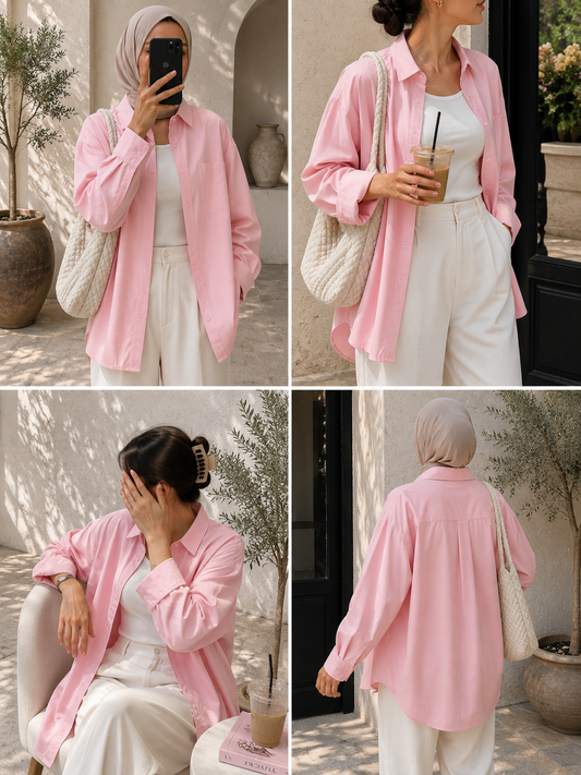 TRIO SET (BABY PINK BUTTON DOWN SHIRT WITH WHITE INNER AND WHITE FORMAL COTTON PANT)