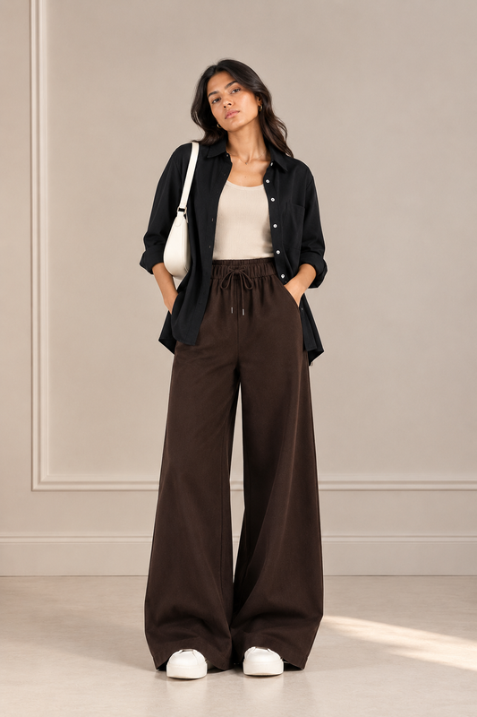 TRIO SET (BLACK BUTTON DOWN SHIRT WITH BEIGE INNER AND BROWN FLAPPER TROUSER)