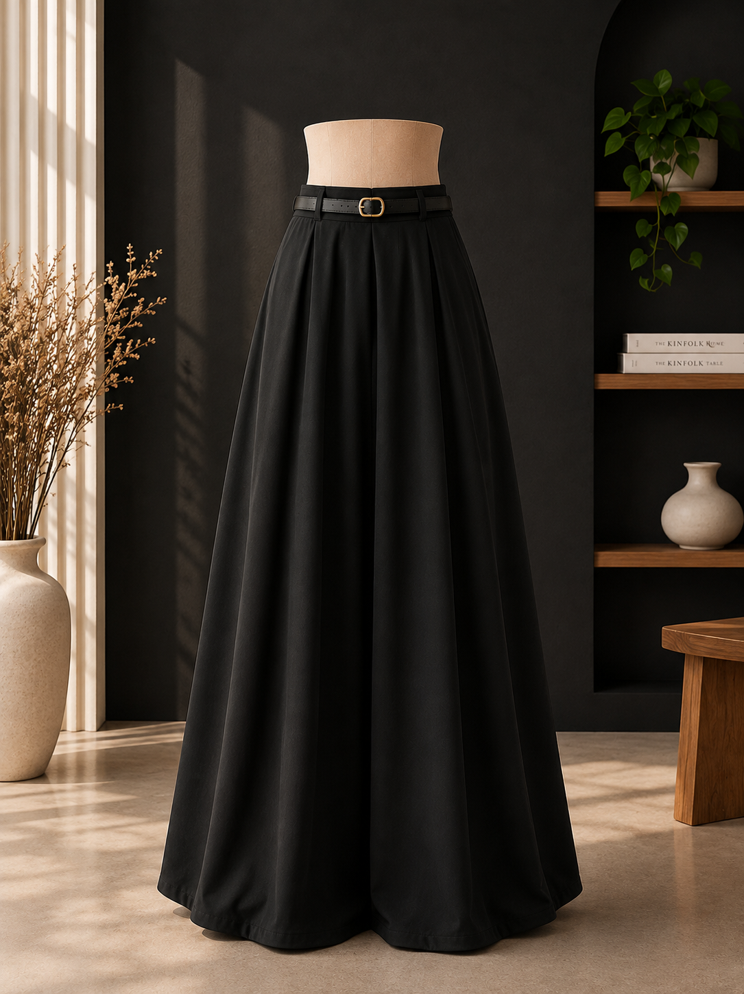 BLACK FLARED MAXI SKIRT