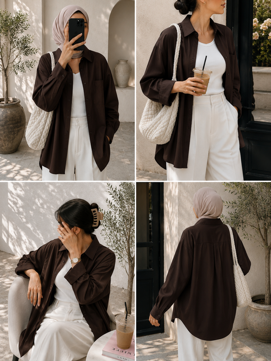 TRIO SET (CHOCOLATE BROWN BUTTON DOWN SHIRT WITH WHITE INNER AND WHITE FORMAL COTTON PANT)