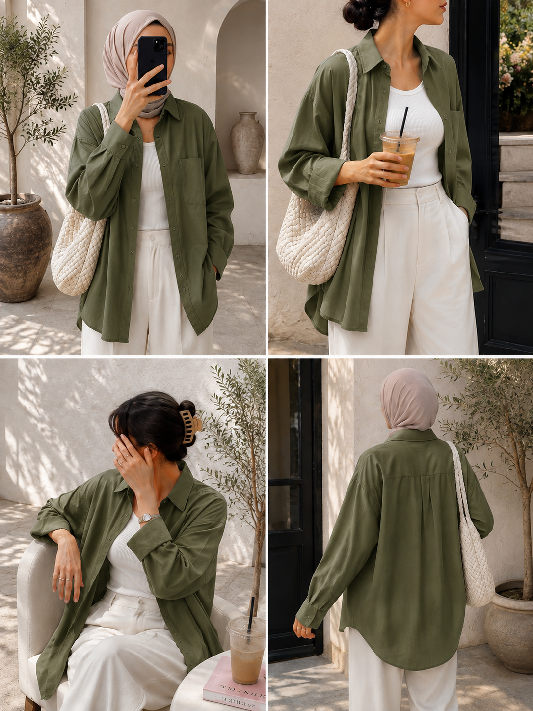 TRIO SET (BOTTLE GREEN BUTTON DOWN SHIRT WITH WHITE INNER AND WHITE FORMAL COTTON PANT)