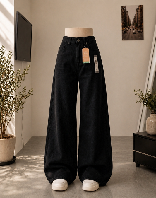 BLACK WIDE LEG BAGGY JEANS