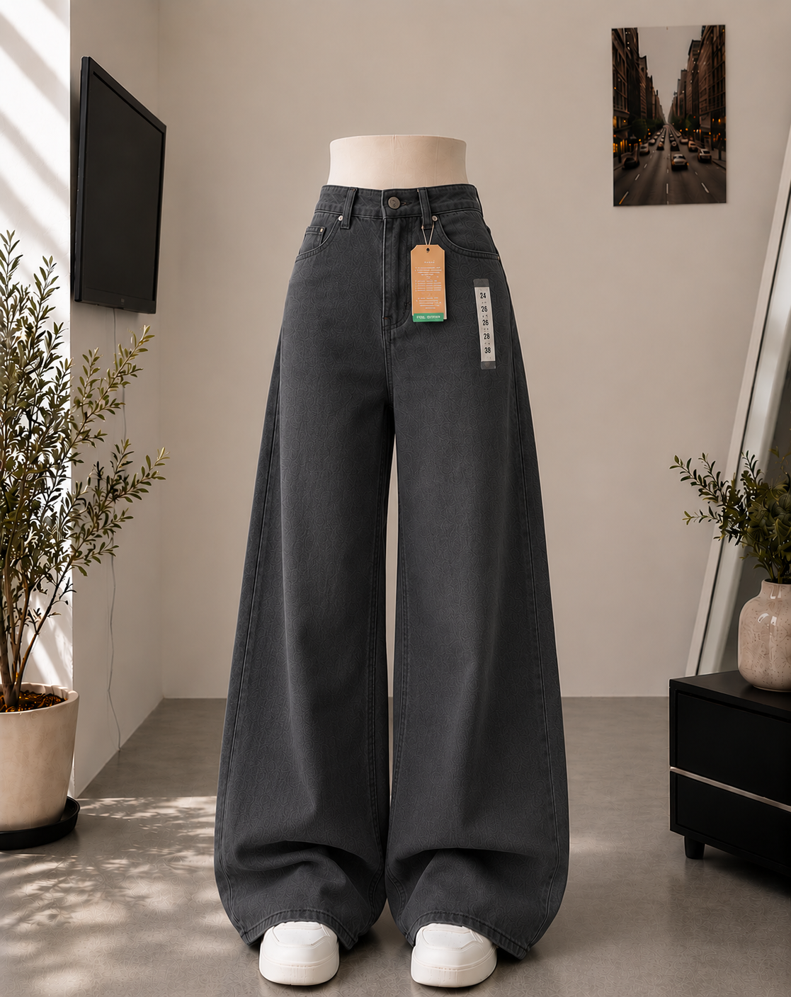 CHARCOAL GREY WIDE LEG BAGGY JEANS